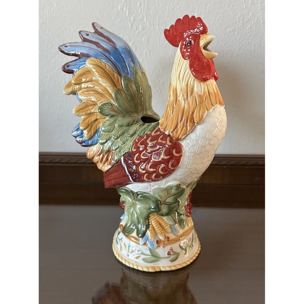 HTF Fritz and‎ Floyd Garden Medley Large Rooster Pitcher 12" Discontinued EUC